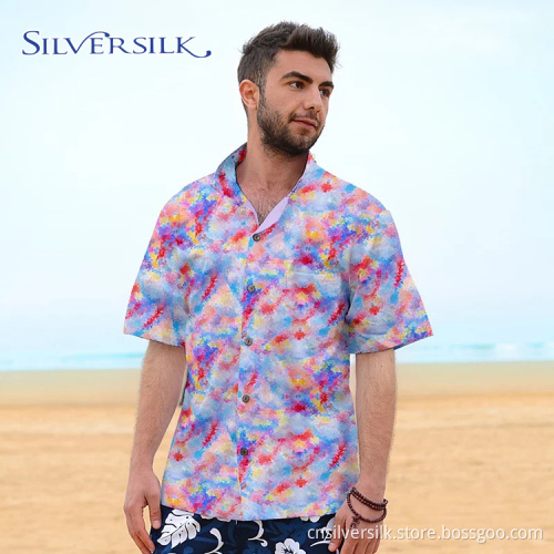 Polyester OEM Hip Hop gedruckt Rosa Herrenhemden